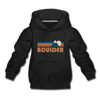 Boulder, Colorado Youth Hoodie - Retro Mountain Youth Boulder Hooded Sweatshirt - black
