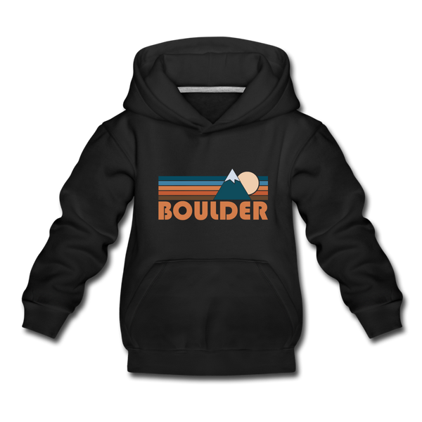 Boulder, Colorado Youth Hoodie - Retro Mountain Youth Boulder Hooded Sweatshirt - black