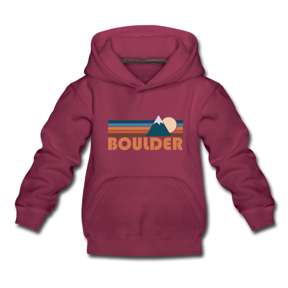 Boulder, Colorado Youth Hoodie - Retro Mountain Youth Boulder Hooded Sweatshirt - burgundy