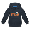 Boulder, Colorado Youth Hoodie - Retro Mountain Youth Boulder Hooded Sweatshirt - navy