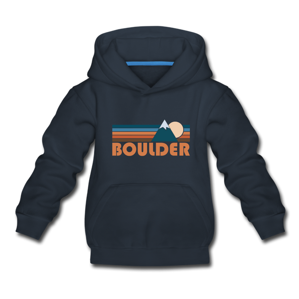 Boulder, Colorado Youth Hoodie - Retro Mountain Youth Boulder Hooded Sweatshirt - navy