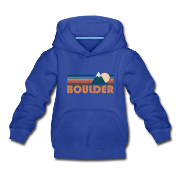 Boulder, Colorado Youth Hoodie - Retro Mountain Youth Boulder Hooded Sweatshirt - royal blue