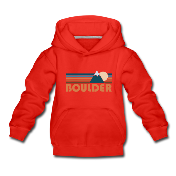Boulder, Colorado Youth Hoodie - Retro Mountain Youth Boulder Hooded Sweatshirt - red