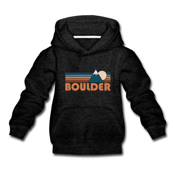 Boulder, Colorado Youth Hoodie - Retro Mountain Youth Boulder Hooded Sweatshirt - charcoal gray