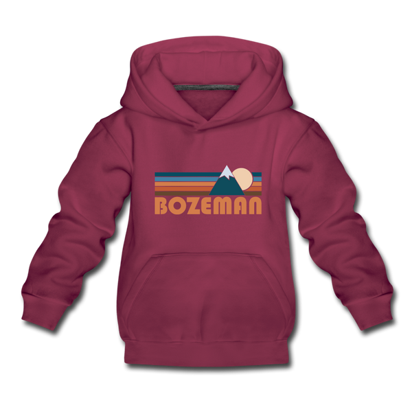 Bozeman, Montana Youth Hoodie - Retro Mountain Youth Bozeman Hooded Sweatshirt - burgundy