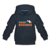 Bozeman, Montana Youth Hoodie - Retro Mountain Youth Bozeman Hooded Sweatshirt - navy