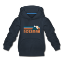 Bozeman, Montana Youth Hoodie - Retro Mountain Youth Bozeman Hooded Sweatshirt - navy