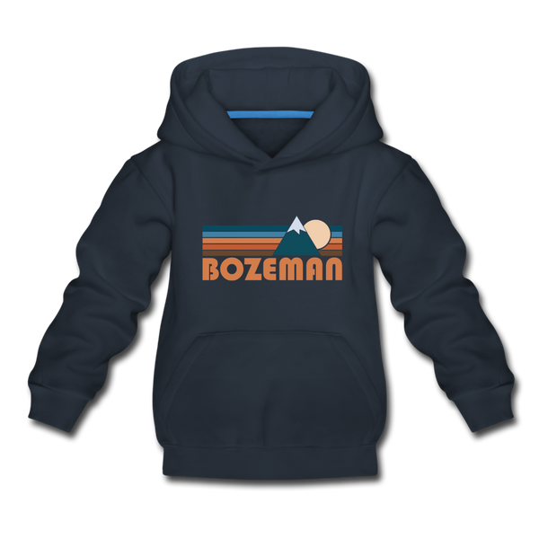 Bozeman, Montana Youth Hoodie - Retro Mountain Youth Bozeman Hooded Sweatshirt - navy