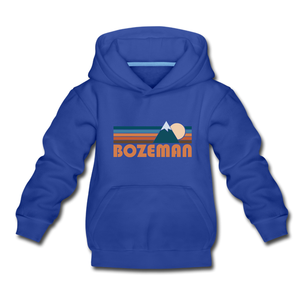 Bozeman, Montana Youth Hoodie - Retro Mountain Youth Bozeman Hooded Sweatshirt - royal blue