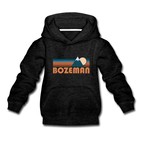 Bozeman, Montana Youth Hoodie - Retro Mountain Youth Bozeman Hooded Sweatshirt - charcoal gray
