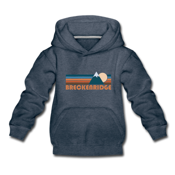 Breckenridge, Colorado Youth Hoodie - Retro Mountain Youth Breckenridge Hooded Sweatshirt - heather denim
