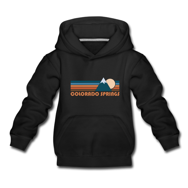 Colorado Springs, Colorado Youth Hoodie - Retro Mountain Youth Colorado Springs Hooded Sweatshirt - black