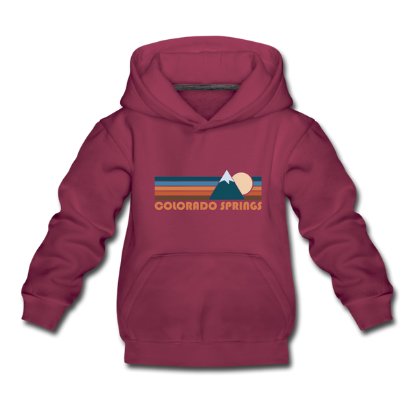 Colorado Springs, Colorado Youth Hoodie - Retro Mountain Youth Colorado Springs Hooded Sweatshirt - burgundy