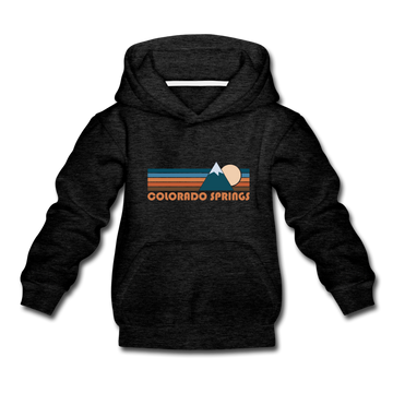 Colorado Springs, Colorado Youth Hoodie - Retro Mountain Youth Colorado Springs Hooded Sweatshirt - charcoal gray