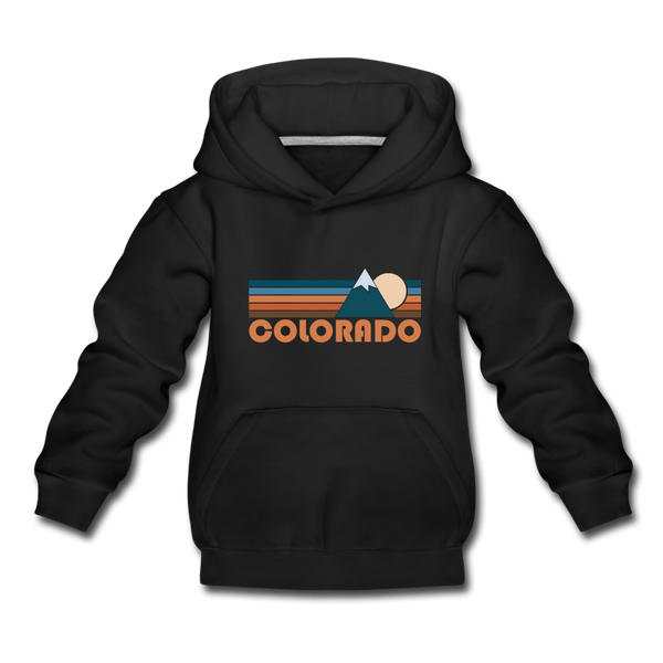 Colorado Youth Hoodie - Retro Mountain Youth Colorado Hooded Sweatshirt - black