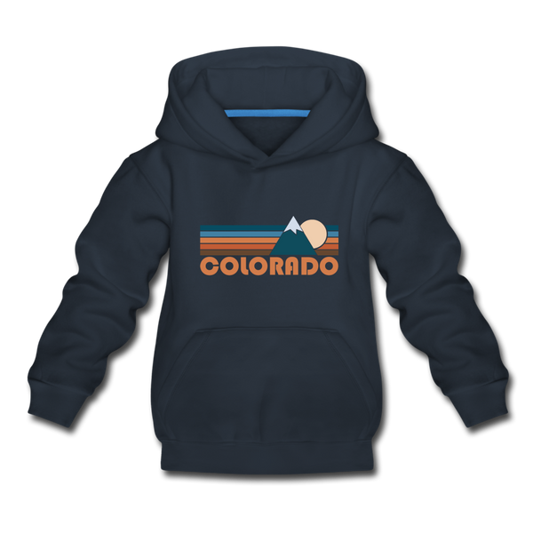 Colorado Youth Hoodie - Retro Mountain Youth Colorado Hooded Sweatshirt - navy