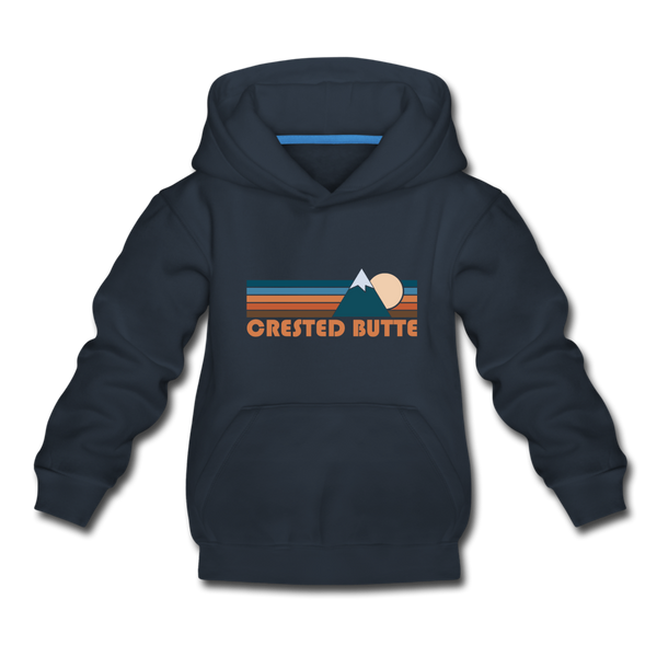 Crested Butte, Colorado Youth Hoodie - Retro Mountain Youth Crested Butte Hooded Sweatshirt - navy