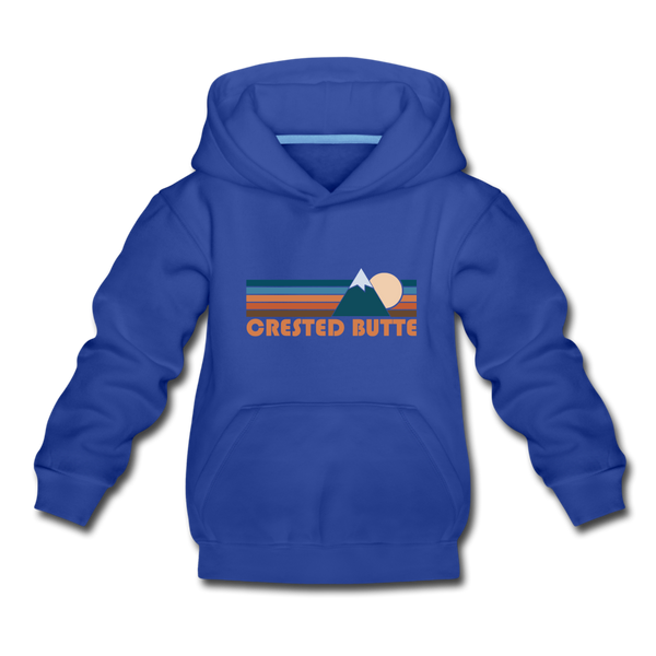Crested Butte, Colorado Youth Hoodie - Retro Mountain Youth Crested Butte Hooded Sweatshirt - royal blue