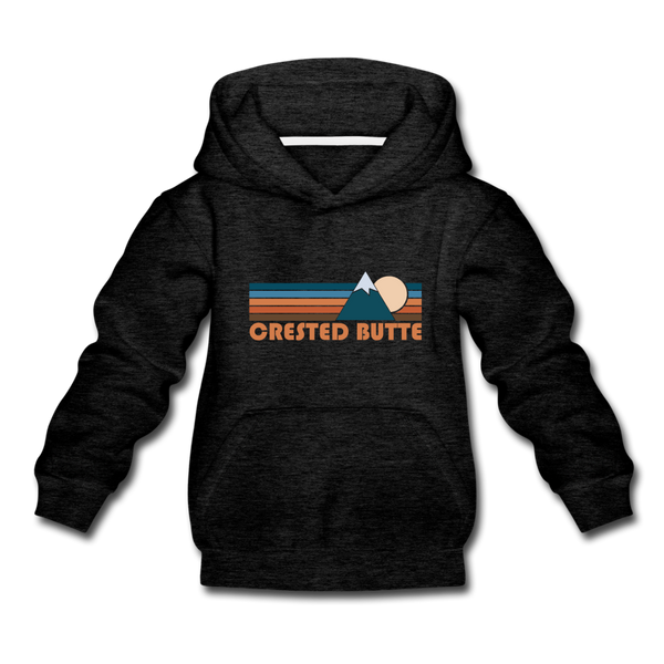 Crested Butte, Colorado Youth Hoodie - Retro Mountain Youth Crested Butte Hooded Sweatshirt - charcoal gray