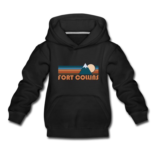 Fort Collins, Colorado Youth Hoodie - Retro Mountain Youth Fort Collins Hooded Sweatshirt - black