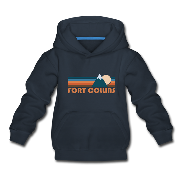 Fort Collins, Colorado Youth Hoodie - Retro Mountain Youth Fort Collins Hooded Sweatshirt - navy