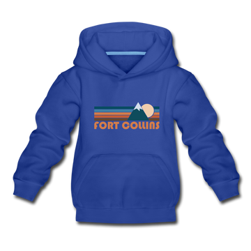 Fort Collins, Colorado Youth Hoodie - Retro Mountain Youth Fort Collins Hooded Sweatshirt - royal blue