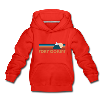 Fort Collins, Colorado Youth Hoodie - Retro Mountain Youth Fort Collins Hooded Sweatshirt - red