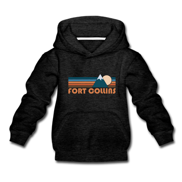 Fort Collins, Colorado Youth Hoodie - Retro Mountain Youth Fort Collins Hooded Sweatshirt - charcoal gray