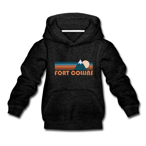 Fort Collins, Colorado Youth Hoodie - Retro Mountain Youth Fort Collins Hooded Sweatshirt - charcoal gray