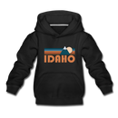 Idaho Youth Hoodie - Retro Mountain Youth Idaho Hooded Sweatshirt - black