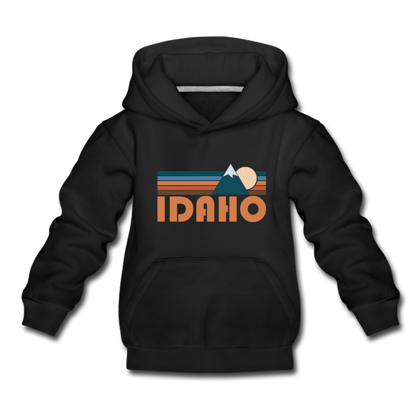 Idaho Youth Hoodie - Retro Mountain Youth Idaho Hooded Sweatshirt - black
