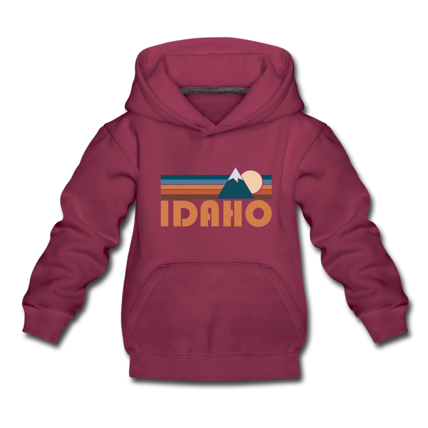 Idaho Youth Hoodie - Retro Mountain Youth Idaho Hooded Sweatshirt - burgundy