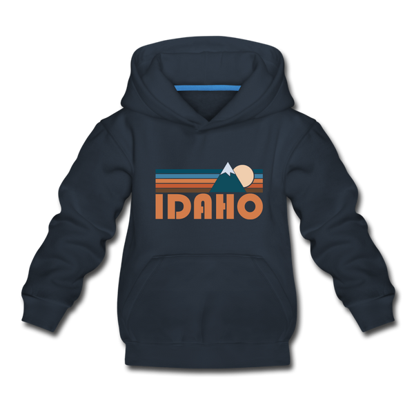 Idaho Youth Hoodie - Retro Mountain Youth Idaho Hooded Sweatshirt - navy