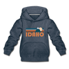Idaho Youth Hoodie - Retro Mountain Youth Idaho Hooded Sweatshirt - heather denim