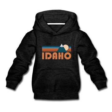 Idaho Youth Hoodie - Retro Mountain Youth Idaho Hooded Sweatshirt - charcoal gray