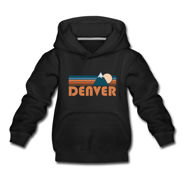 Denver, Colorado Youth Hoodie - Retro Mountain Youth Denver Hooded Sweatshirt - black