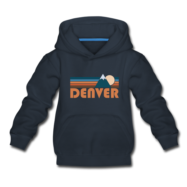 Denver, Colorado Youth Hoodie - Retro Mountain Youth Denver Hooded Sweatshirt - navy