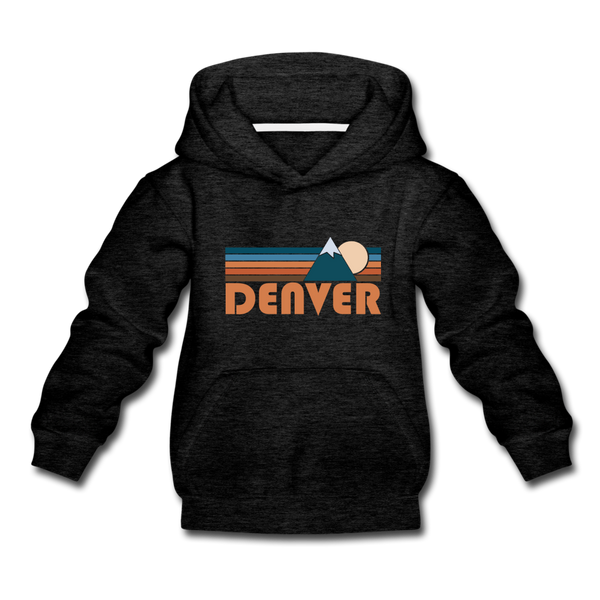 Denver, Colorado Youth Hoodie - Retro Mountain Youth Denver Hooded Sweatshirt - charcoal gray