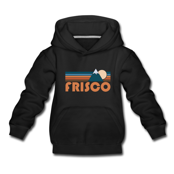 Frisco, Colorado Youth Hoodie - Retro Mountain Youth Frisco Hooded Sweatshirt - black