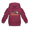Frisco, Colorado Youth Hoodie - Retro Mountain Youth Frisco Hooded Sweatshirt - burgundy