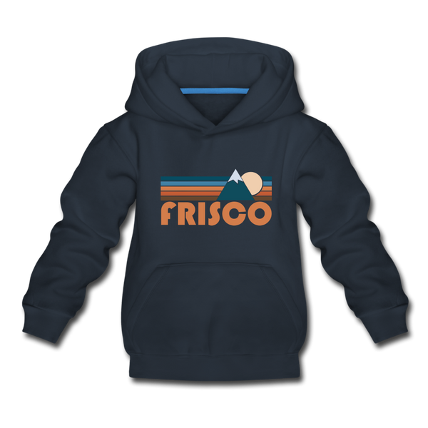 Frisco, Colorado Youth Hoodie - Retro Mountain Youth Frisco Hooded Sweatshirt - navy