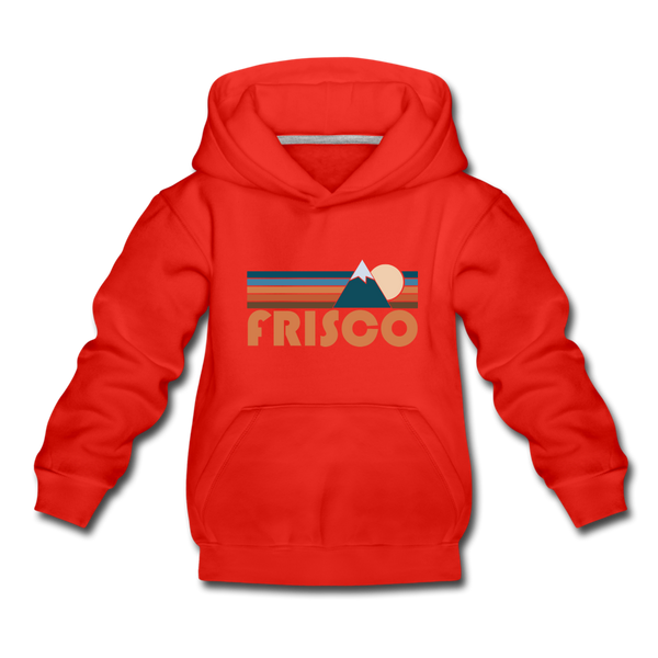 Frisco, Colorado Youth Hoodie - Retro Mountain Youth Frisco Hooded Sweatshirt - red