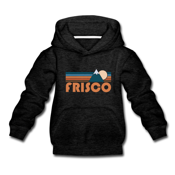 Frisco, Colorado Youth Hoodie - Retro Mountain Youth Frisco Hooded Sweatshirt - charcoal gray