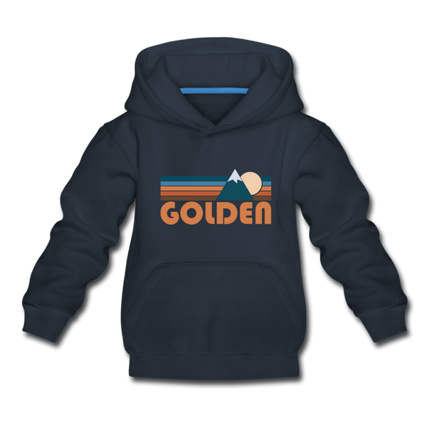 Golden, Colorado Youth Hoodie - Retro Mountain Youth Golden Hooded Sweatshirt - navy