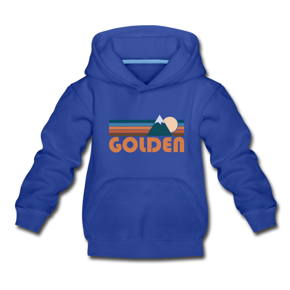 Golden, Colorado Youth Hoodie - Retro Mountain Youth Golden Hooded Sweatshirt - royal blue