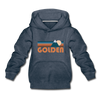 Golden, Colorado Youth Hoodie - Retro Mountain Youth Golden Hooded Sweatshirt - heather denim