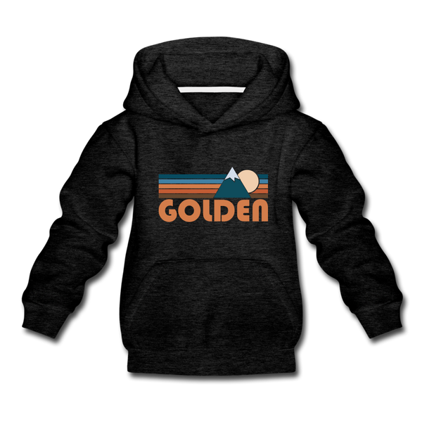 Golden, Colorado Youth Hoodie - Retro Mountain Youth Golden Hooded Sweatshirt - charcoal gray