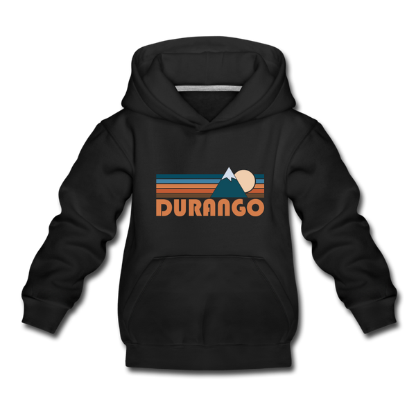 Durango, Colorado Youth Hoodie - Retro Mountain Youth Durango Hooded Sweatshirt - black
