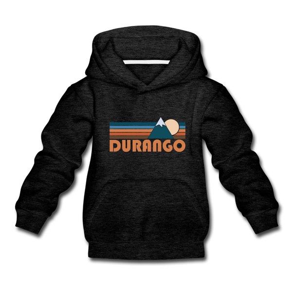 Durango, Colorado Youth Hoodie - Retro Mountain Youth Durango Hooded Sweatshirt - charcoal gray