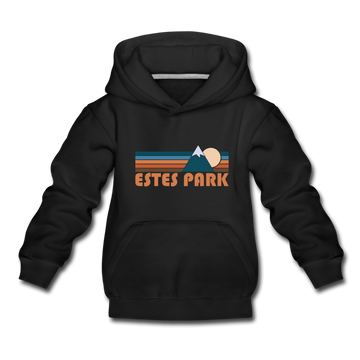 Estes Park, Colorado Youth Hoodie - Retro Mountain Youth Estes Park Hooded Sweatshirt - black